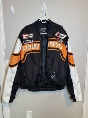 ICON Black and Orange Racing Jacket with Champion & Wiseco Patches
